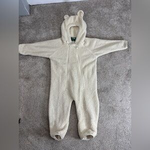 LL Bean Unisex Bear Fleece Baby Bunting Size 18-18 Months One Piece Beige Hooded